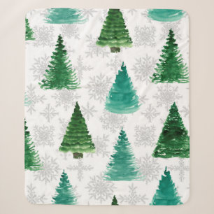 Nahtloses Muster mit Tannenbaum und Schneeflocken. Sherpadecke