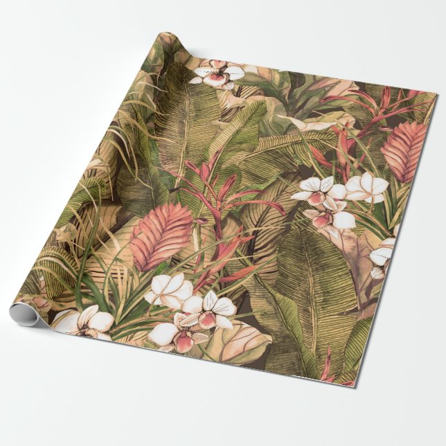 Nahtloses Muster mit tropischen Blätter und Blume. Geschenkpapier (Ungerollt)