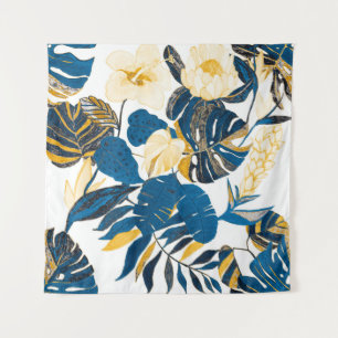 Nahtloses Muster mit tropischen Blätter und Blume Wandteppich