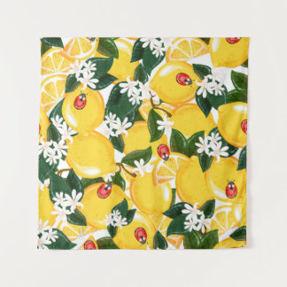 Nahtloses Muster mit tropischen Zitronenfrüchten i Wandteppich