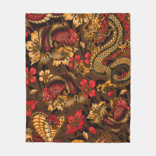 Nahtloses Muster mit Vintage-japanischen Elementen Fleecedecke