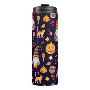 Nahtloses Muster mit Vintagen Halloween-Elementen. Thermosbecher
