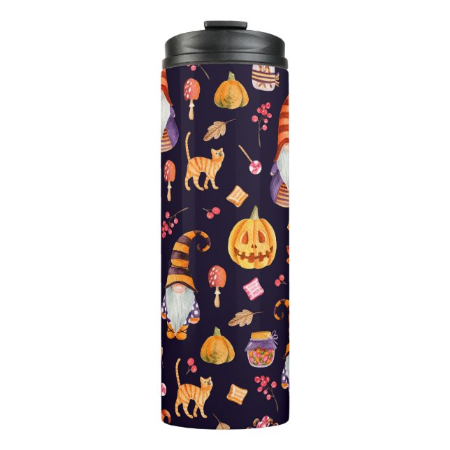 Nahtloses Muster mit Vintagen Halloween-Elementen. Thermosbecher (Vorderseite)