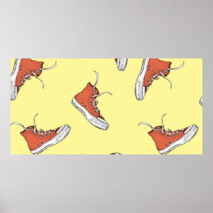 Nahtloses Muster mit Vintagen roten Sneakern, Hand Poster