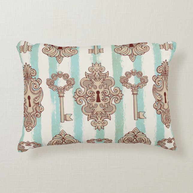 Nahtloses Muster mit Vintagen Schlüsseln und Schlö Dekokissen (Vorderseite)