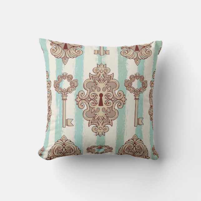 Nahtloses Muster mit Vintagen Schlüsseln und Schlö Kissen (Vorderseite)