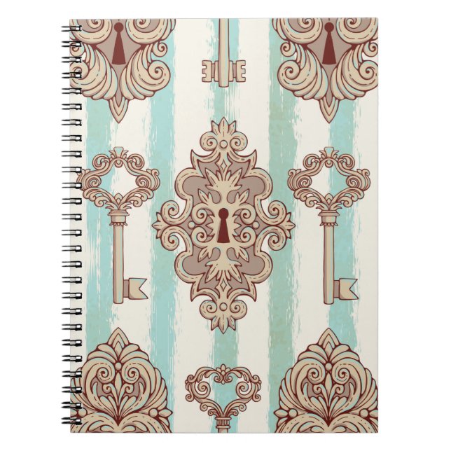 Nahtloses Muster mit Vintagen Schlüsseln und Schlö Notizblock (Vorderseite)
