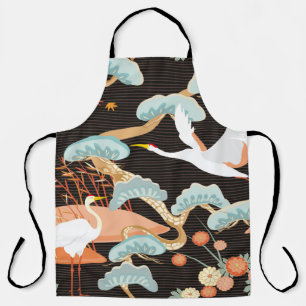 Nahtloses Muster mit Vögeln. Kranich Heron. Japan Schürze