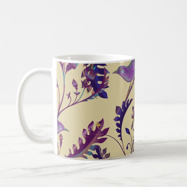 Nahtloses Muster mit Vögeln und Zweigen mit Exot Kaffeetasse (Links)