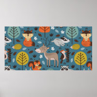 Nahtloses Muster mit Waldtieren auf blauem Rücken