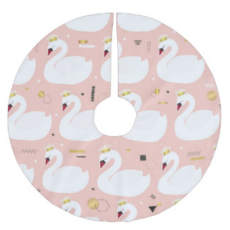 Nahtloses Muster mit weißen Schwänen. Polyester Weihnachtsbaumdecke