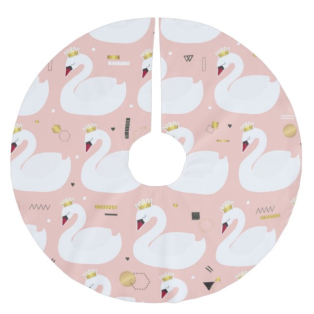 Nahtloses Muster mit weißen Schwänen. Polyester Weihnachtsbaumdecke (Vorderseite)