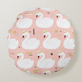 Nahtloses Muster mit weißen Schwänen. Rundes Kissen