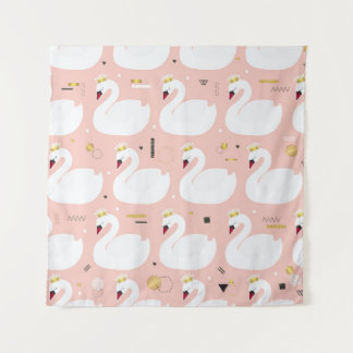 Nahtloses Muster mit weißen Schwänen. Wandteppich