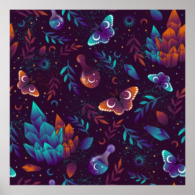 Nahtloses Muster mit Weltraumschmetterling, Krista Poster (Vorne)