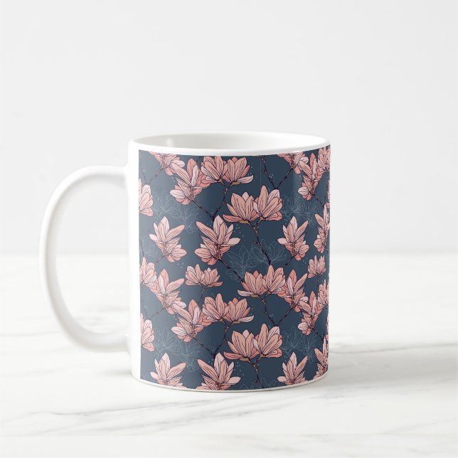 Nahtloses Muster mit wunderschönen magnolischen Bl Kaffeetasse (Links)