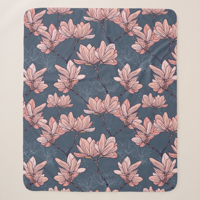 Nahtloses Muster mit wunderschönen magnolischen Bl Sherpadecke (Vorderseite)