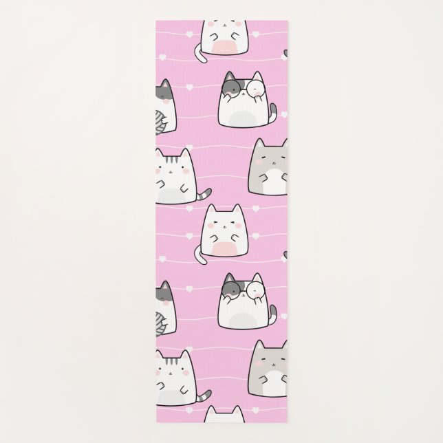 Nahtloses Muster Niedlich Kawaii Cats Herzlinie Yogamatte (Vorderseite)