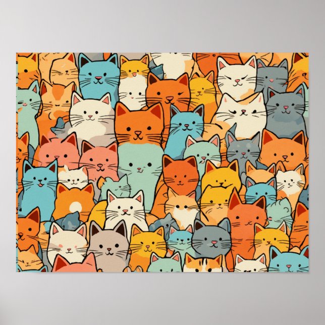 Nahtloses Muster Niedlich Kawaii Cats Poster (Vorne)