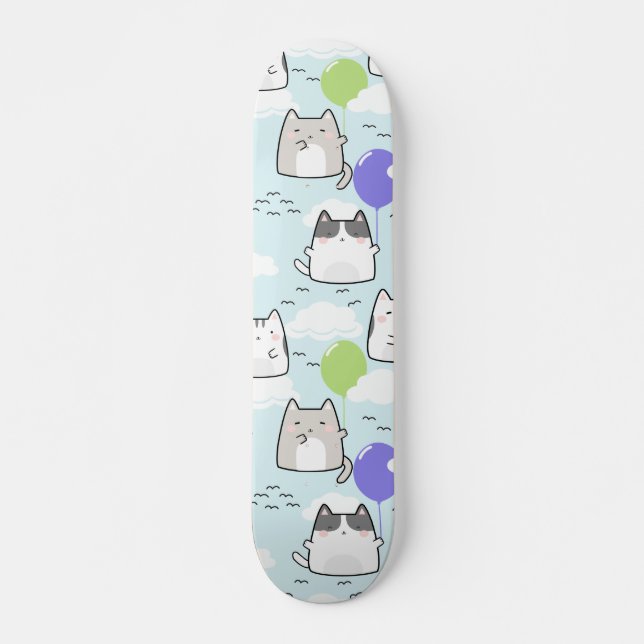 Nahtloses Muster Niedlich Kawaii Wolken Wolken Skateboard (Vorne)