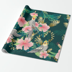 Nahtloses Muster niedlicher Kakatielpapagei sitzt  Geschenkpapier