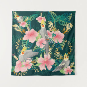 Nahtloses Muster niedlicher Kakatielpapagei sitzt  Wandteppich