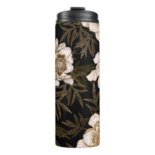Nahtloses Muster ohne Blumen. Blume Thermosbecher