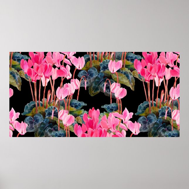 Nahtloses Muster ohne Blumen. Rosa Cyclamen abgesc Poster (Vorne)