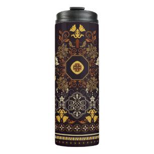 Nahtloses Muster ohne Blumen. Vintage indianische Thermosbecher