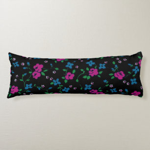 Nahtloses Muster Rosa blaue Blumen, grüne Blätter Seitenschläferkissen