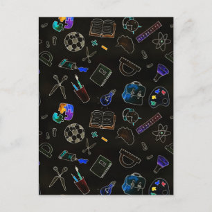 Nahtloses Muster Schulbedarf, Schule Postkarte