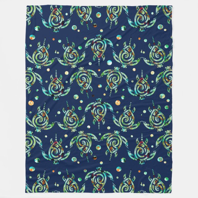 Nahtloses Muster Shamanic Meeresschildkröte + Ihr Fleecedecke (Vorderseite)