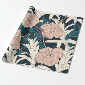 Nahtloses Muster tropisch mit rosa Hibiskus geflog Geschenkpapier