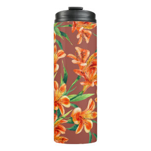 Nahtloses Muster von Alstroemeria, in Wasserfarbe Thermosbecher