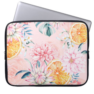 Nahtloses Muster von Chrysanthemum, Orange und Blo Laptopschutzhülle