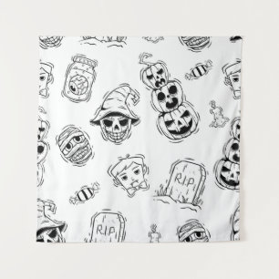 Nahtloses Muster von Halloween-Symbolen mit Handze Wandteppich