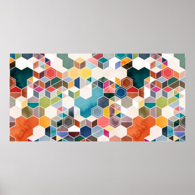 Nahtloses Muster von Hexagonen in zufälligen Farbe Poster (Vorne)