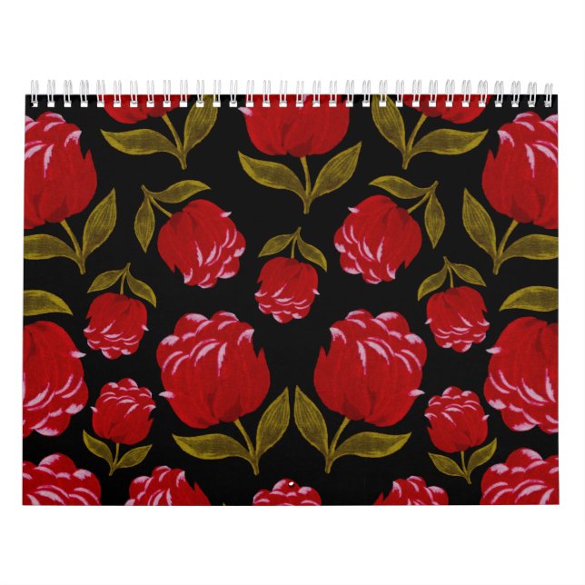 Nahtloses Muster von rote Rosen auf schwarzem Hint Kalender (Titelbild)