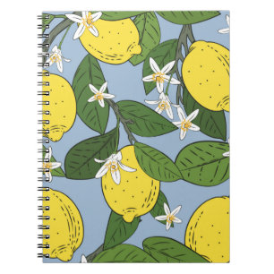 Nahtloses Muster von Zweigen mit Zitronen, grün l Notizblock