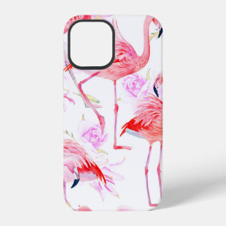 Nahtloses Muster Wasserfarbe Rosen mit rosa Flamin iPhone 12 Hülle
