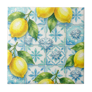 Nahtloses Muster Zitronen und Diamanten Fliese