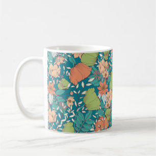 Nahtloses Musterdesign mit handgezeichneten Blume Kaffeetasse