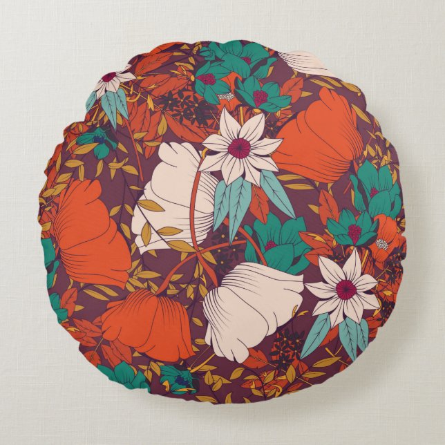 Nahtloses Musterdesign mit handgezeichneten Blume  Rundes Kissen (Vorderseite)