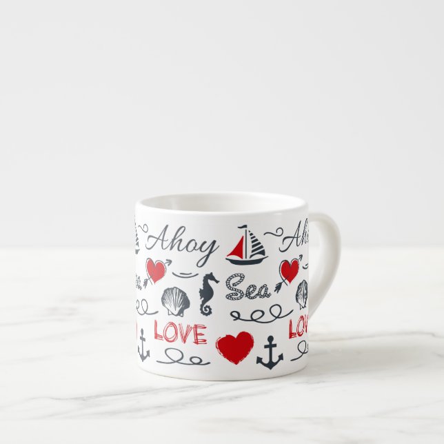 Nahtloses nautisches Muster Espressotasse (Vorderseite Rechts)