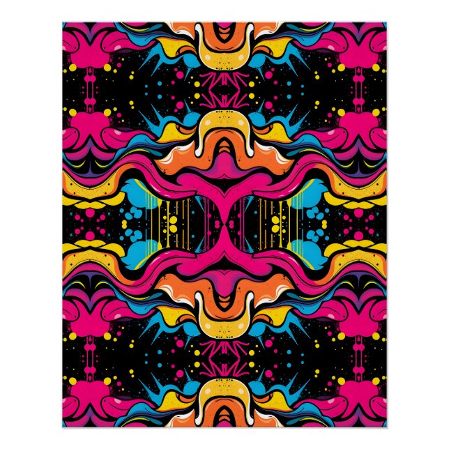 Nahtloses neon-psychedelisches Wellenmuster Poster (Vorderseite)