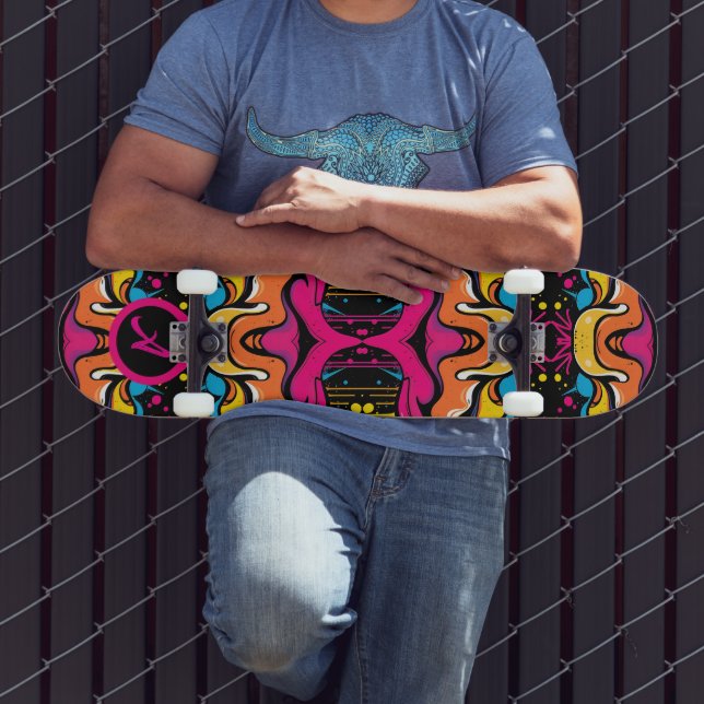 Nahtloses neon-psychedelisches Wellenmuster Skateboard (Außenbereich 3)