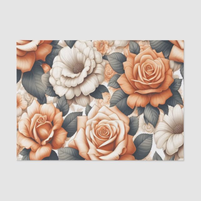 Nahtloses Orangen- und Weißrosenmuster Seidenpapier (Vorderseite)