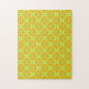 Nahtloses Oranger Grünes Blumenmuster Puzzle