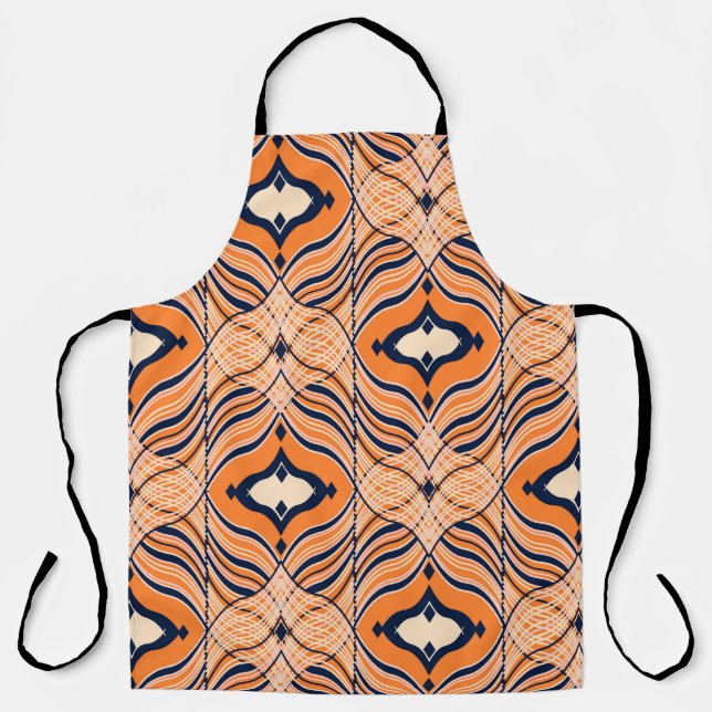 Nahtloses orientalisches Muster, schwarz, orange. Schürze (Vorderseite)