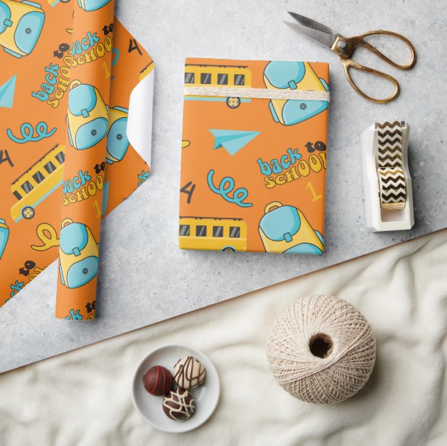 Nahtloses Papier: Schulnummern, Rucksack Geschenkpapier (Kunsthandwerk)